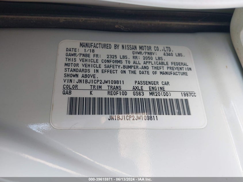 2018 Nissan Rogue Sport Sv VIN: JN1BJ1CP2JW109811 Lot: 39615971