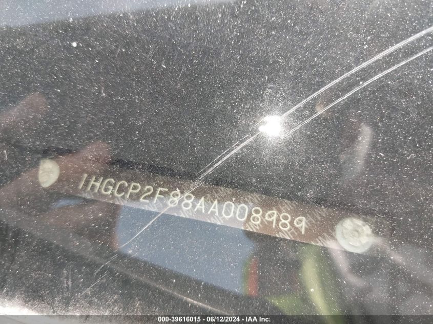 2010 Honda Accord 2.4 Ex-L VIN: 1HGCP2F88AA008989 Lot: 39616015