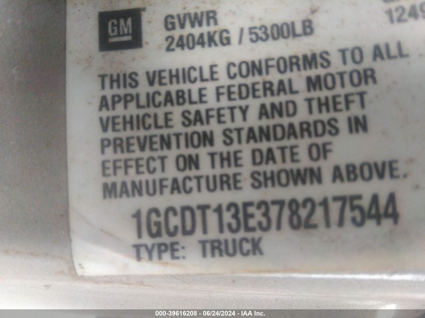 2007 Chevrolet Colorado Lt VIN: 1GCDT13E378217544 Lot: 39616208