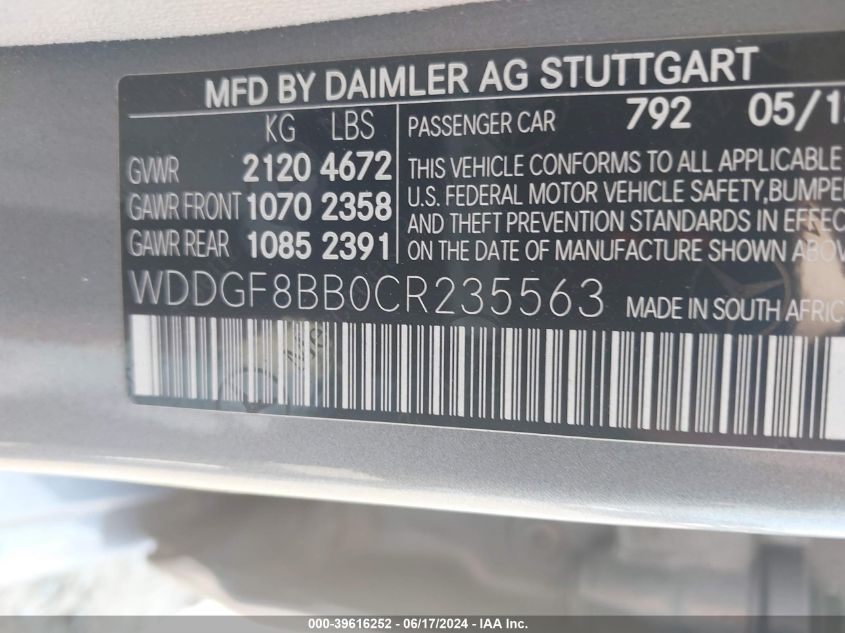 WDDGF8BB0CR235563 2012 Mercedes-Benz C 300