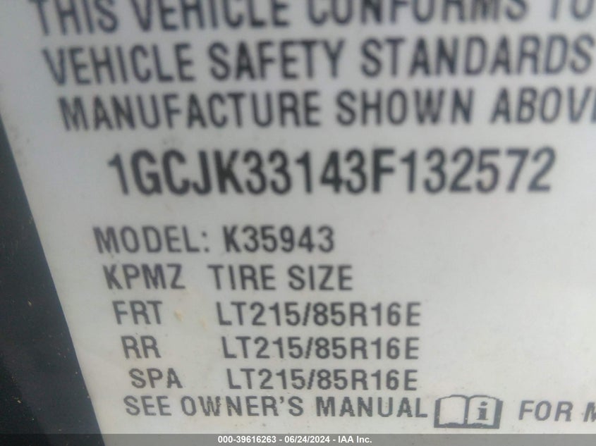 2003 Chevrolet Silverado 3500 Ls VIN: 1GCJK33143F132572 Lot: 39616263