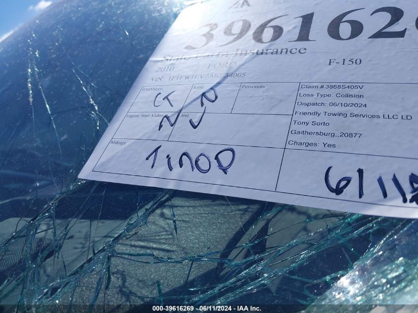 2010 Ford F-150 Fx4/Harley-Davidson/King Ranch/Lariat/Platinum/Xl/Xlt VIN: 1FTFW1EV7AKE34005 Lot: 39616269