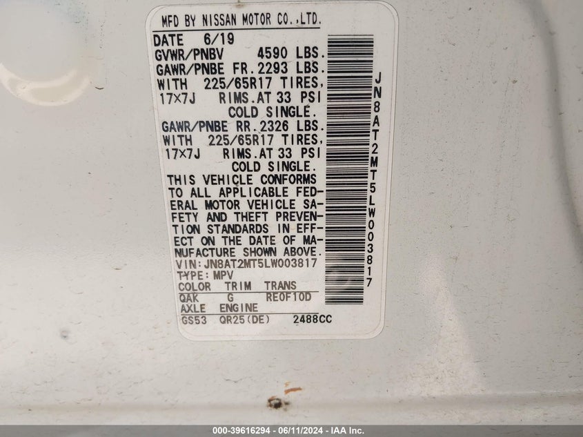 2020 NISSAN ROGUE S/SV - JN8AT2MT5LW003817