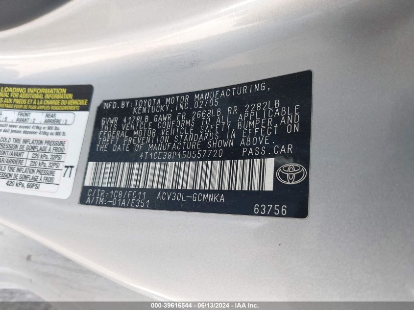 2005 Toyota Camry Solara Se Sport VIN: 4T1CE38P45U557720 Lot: 39616544