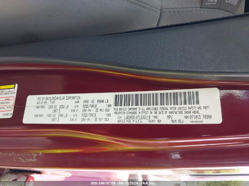 2007 Jeep Wrangler Unlimited Sahara VIN: 1J8GA59107L203119 Lot: 39616709