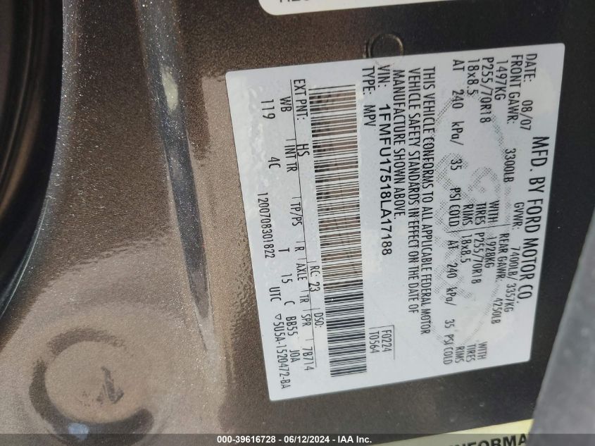 2008 Ford Expedition Eddie Bauer/King Ranch VIN: 1FMFU17518LA17188 Lot: 39616728