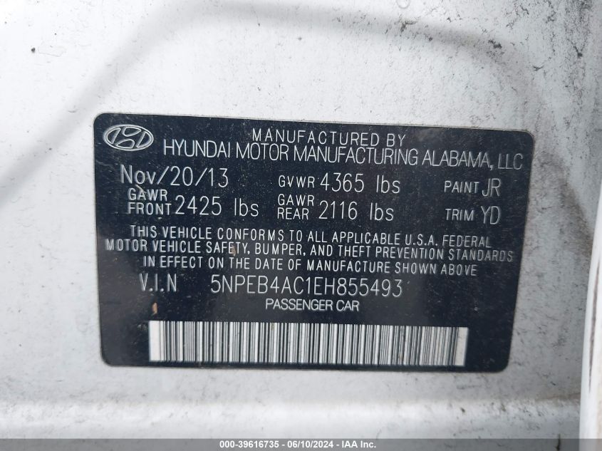 2014 HYUNDAI SONATA GLS - 5NPEB4AC1EH855493