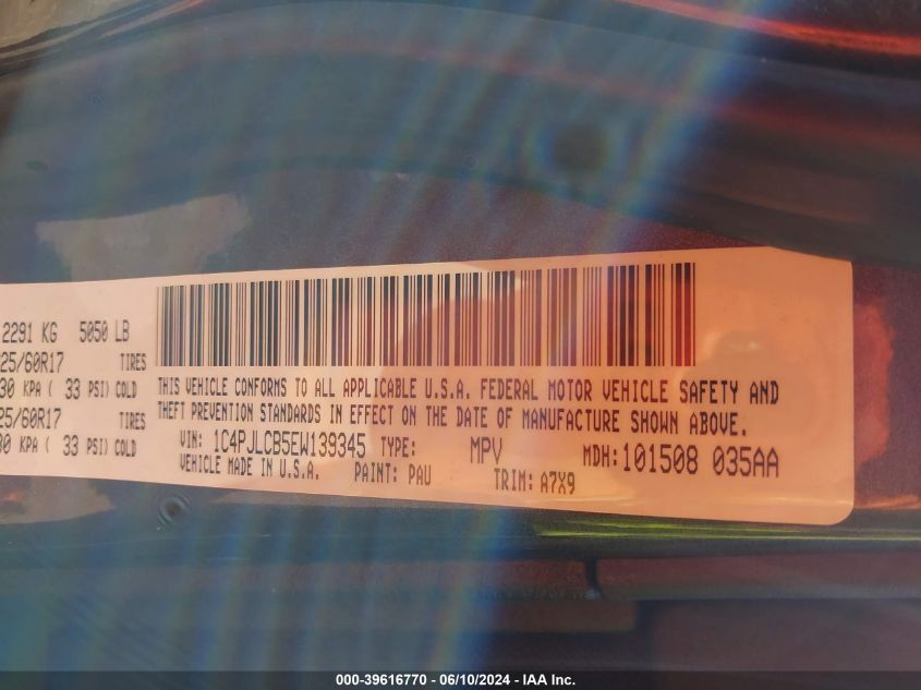 2014 Jeep Cherokee Latitude VIN: 1C4PJLCB5EW139345 Lot: 39616770