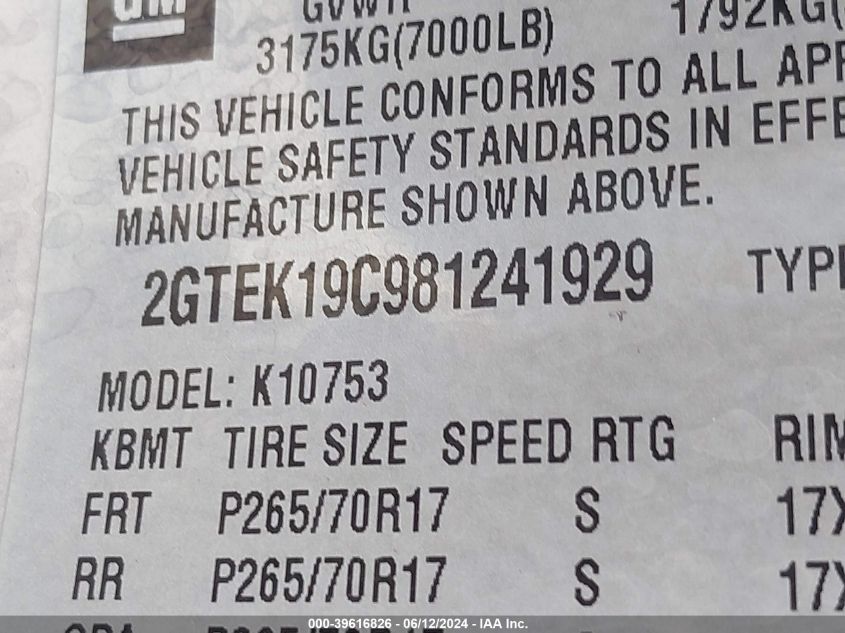 2008 GMC Sierra 1500 Work Truck VIN: 2GTEK19C981241929 Lot: 39616826