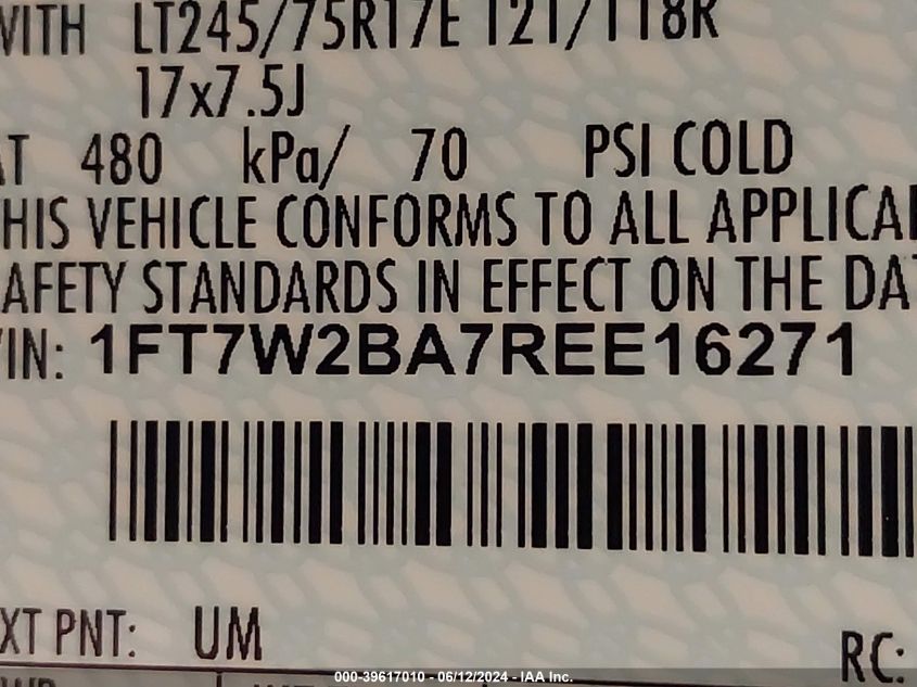 2024 Ford F-250 Xl/Xlt VIN: 1FT7W2BA7REE16271 Lot: 39617010