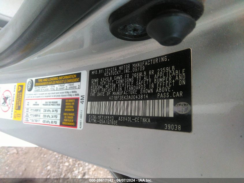 4T1BF3EK2AU043814 | 2010 TOYOTA CAMRY