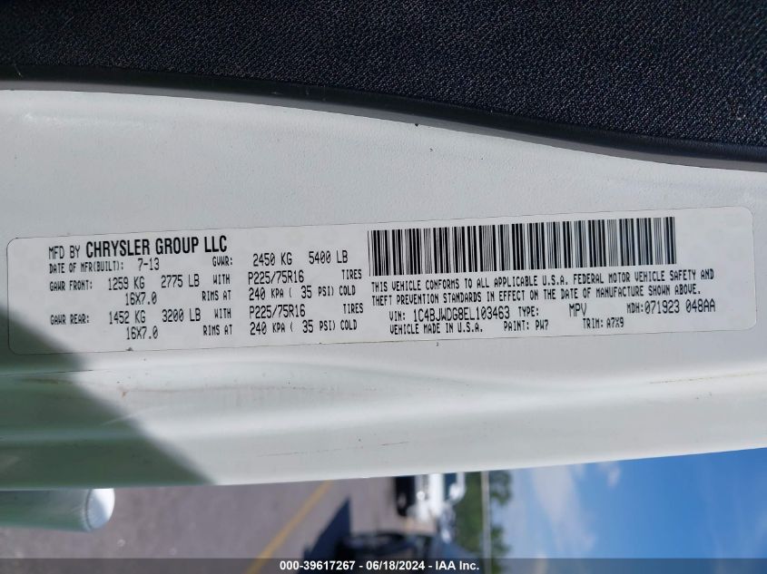 2014 Jeep Wrangler Unlimited Sport VIN: 1C4BJWDG8EL103463 Lot: 39617267