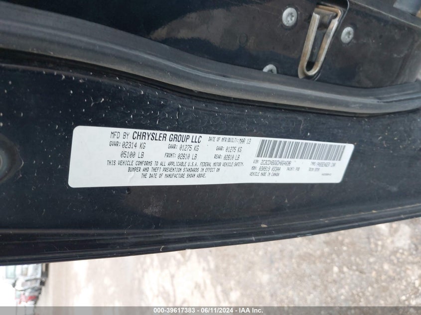 2013 Dodge Charger Se VIN: 2C3CDXBG6DH664698 Lot: 39617383