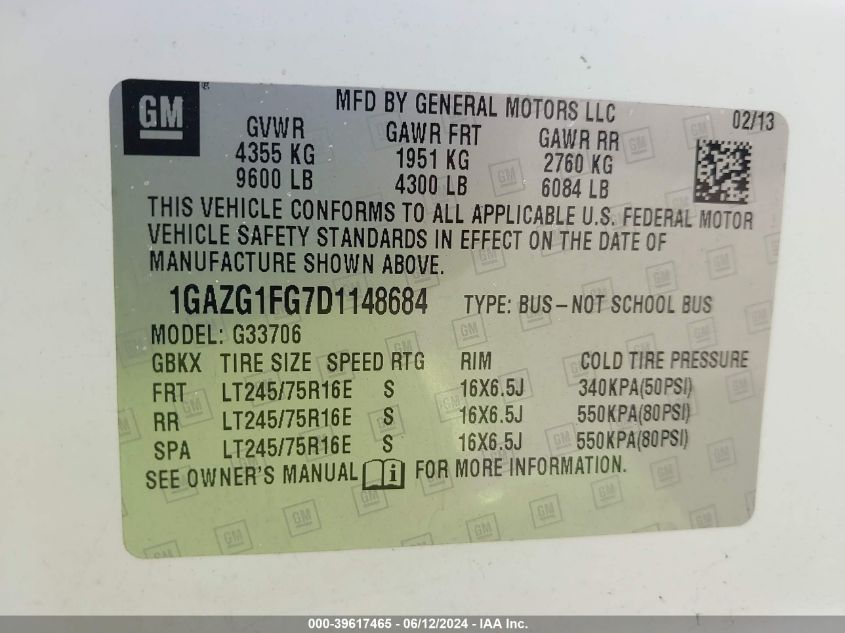 1GAZG1FG7D1148684 2013 Chevrolet Express 3500 Lt