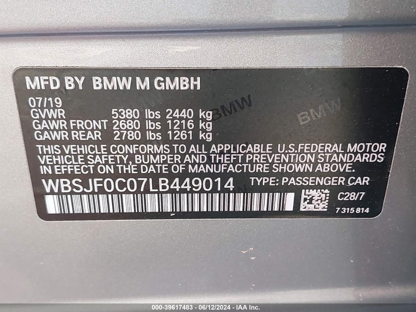 2020 BMW M5 COMPETITION - WBSJF0C07LB449014