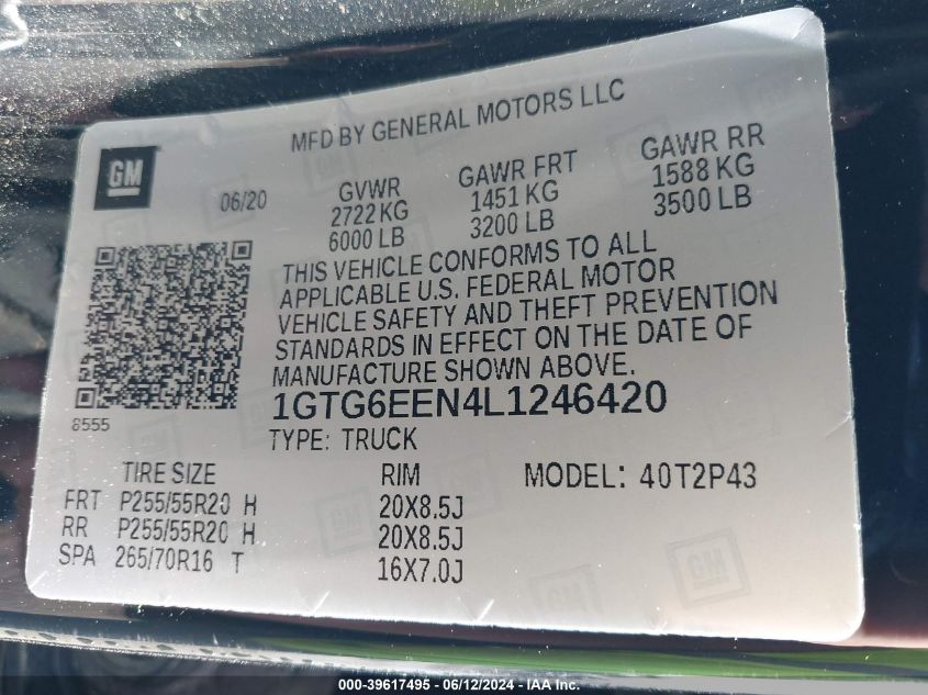 2020 GMC Canyon 4Wd Short Box Denali VIN: 1GTG6EEN4L1246420 Lot: 39617495