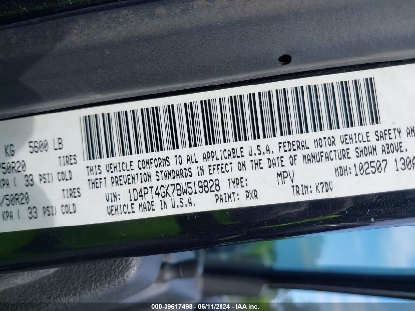 2011 Dodge Nitro Heat VIN: 1D4PT4GK7BW579828 Lot: 39617498