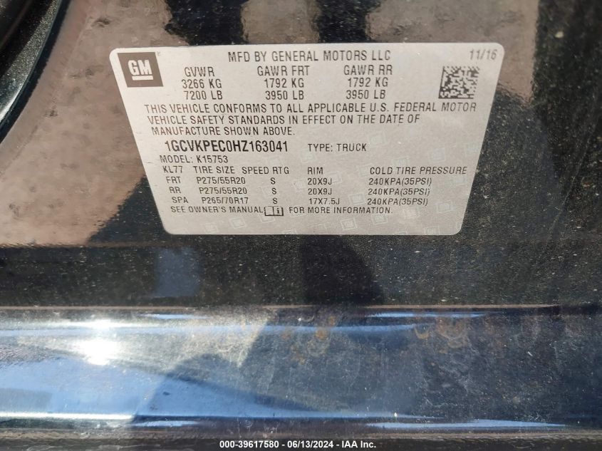 2017 CHEVROLET SILVERADO 1500 CUSTOM - 1GCVKPEC0HZ163041