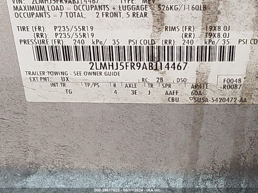 2010 Lincoln Mkt VIN: 2LMHJ5FR9ABJ14467 Lot: 39617623