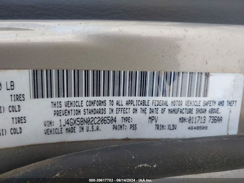 2002 Jeep Grand Cherokee Limited VIN: 1J4GX58N02C206504 Lot: 39617703