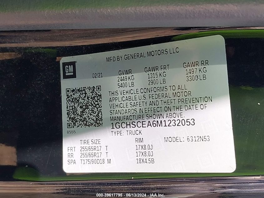 2021 Chevrolet Colorado 2Wd Long Box Lt VIN: 1GCHSCEA6M1232053 Lot: 39617795