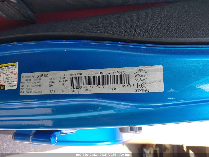 2015 Jeep Wrangler Unlimited Sahara VIN: 1C4BJWEG9FL675139 Lot: 39617983