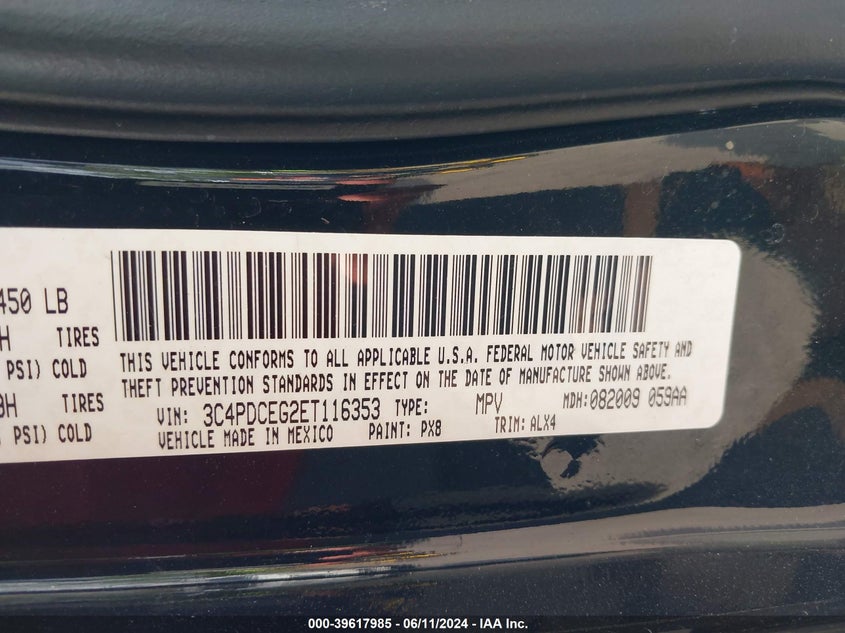 2014 Dodge Journey R/T VIN: 3C4PDCEG2ET116353 Lot: 39617985