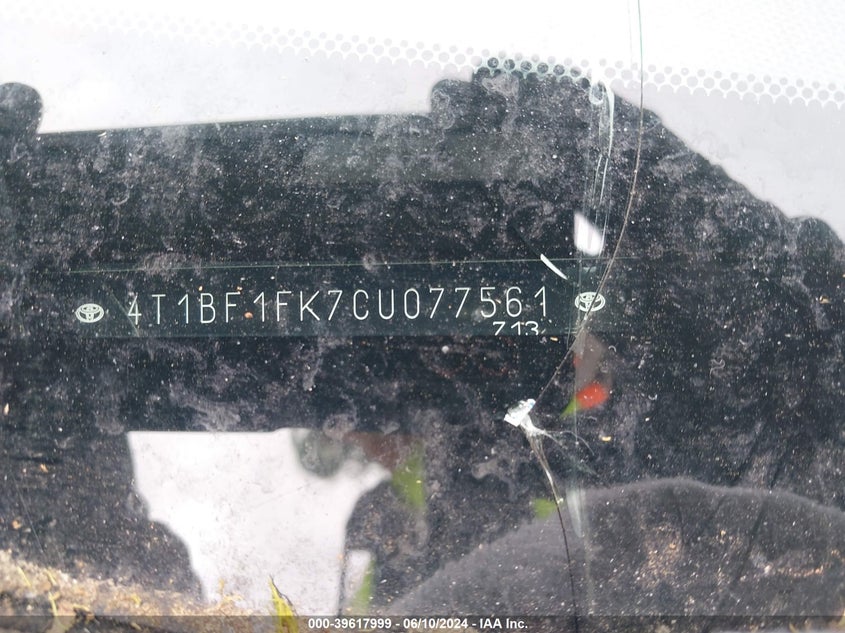 2012 Toyota Camry Se VIN: 4T1BF1FK7CU077561 Lot: 39617999