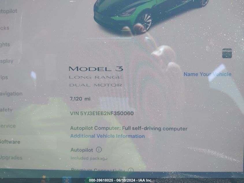 2022 Tesla Model 3 Long Range Dual Motor All-Wheel Drive VIN: 5YJ3E1EB2NF350060 Lot: 39618025