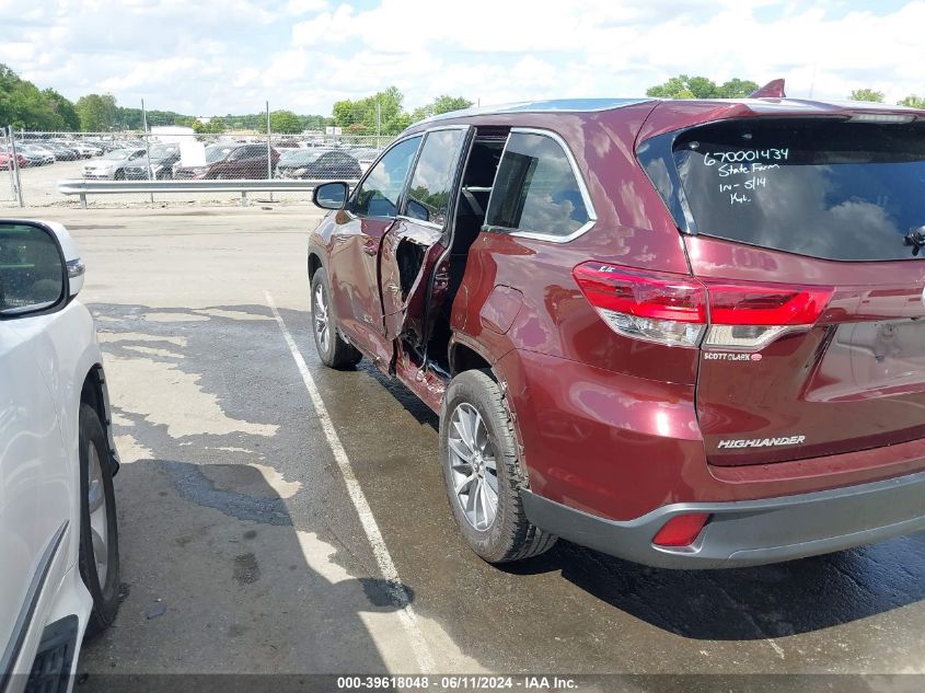 2019 Toyota Highlander Xle VIN: 5TDKZRFH6KS356341 Lot: 39618048