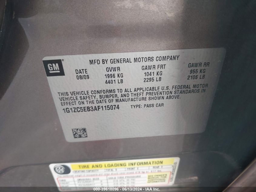 2010 Chevrolet Malibu Lt VIN: 1G1ZC5EB3AF115074 Lot: 39618096