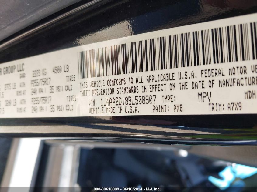 2011 Jeep Wrangler Sport VIN: 1J4AA2D18BL508907 Lot: 39618099