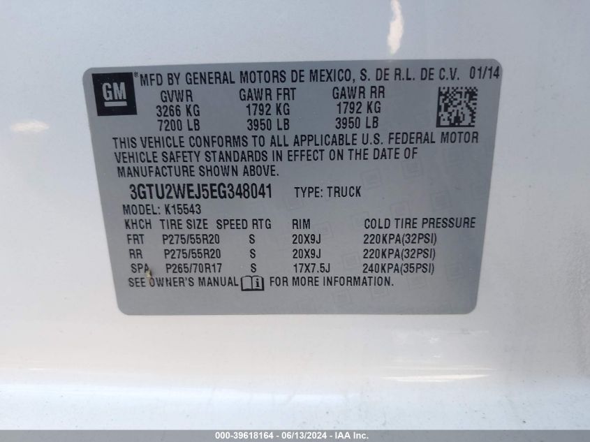 2014 GMC Sierra 1500 Denali VIN: 3GTU2WEJ5EG348041 Lot: 39618164
