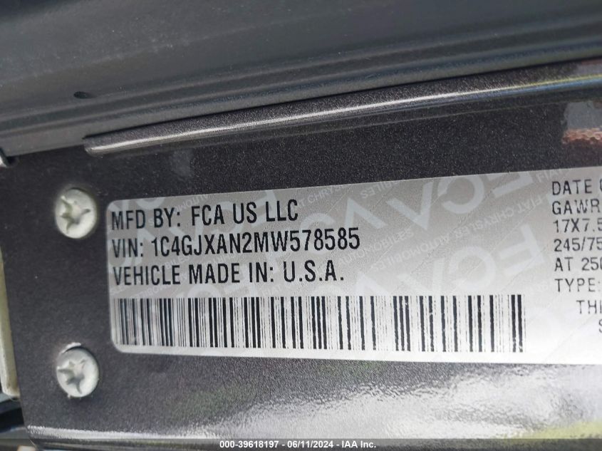 2021 Jeep Wrangler Sport S 4X4 VIN: 1C4GJXAN2MW578585 Lot: 39618197