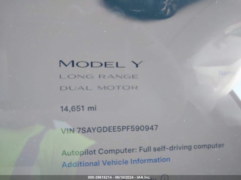 VIN 7SAYGDEE5PF590947 2023 TESLA MODEL Y