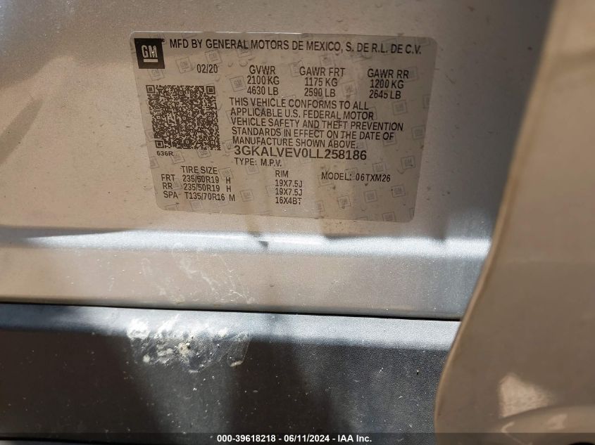 2020 GMC Terrain Awd Slt VIN: 3GKALVEV0LL258186 Lot: 39618218