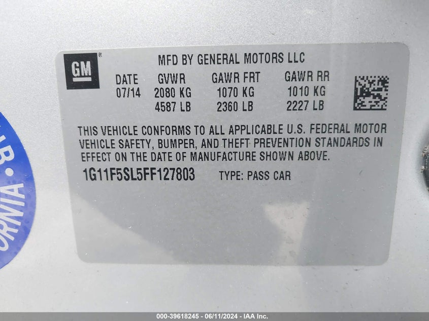 2015 CHEVROLET MALIBU 1LZ - 1G11F5SL5FF127803