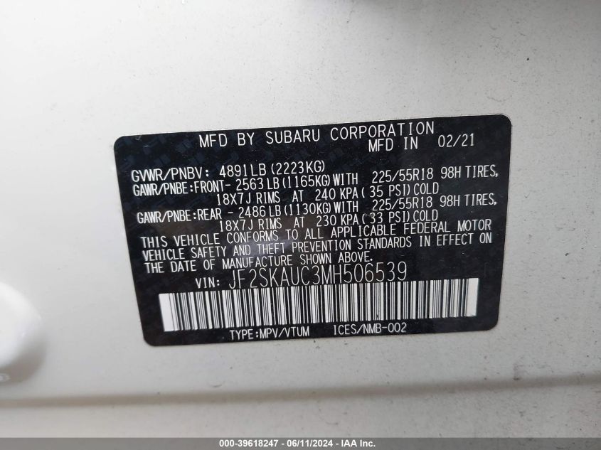 2021 SUBARU FORESTER LIMITED - JF2SKAUC3MH506539