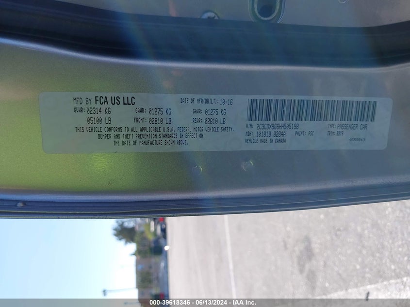 2017 Dodge Charger Se Rwd VIN: 2C3CDXBG6HH505198 Lot: 39618346