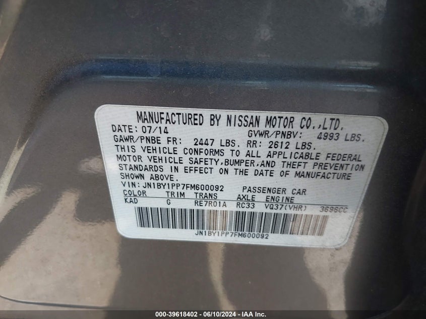 JN1BY1PP7FM600092 2015 Infiniti Q70L 3.7