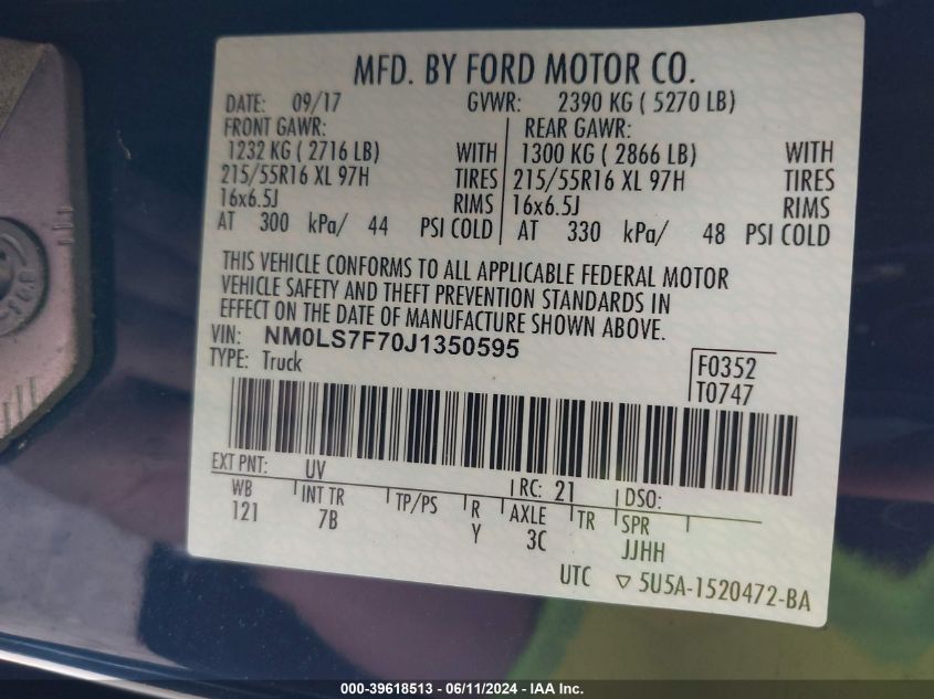 2018 Ford Transit Connect Xlt VIN: NM0LS7F70J1350595 Lot: 39618513