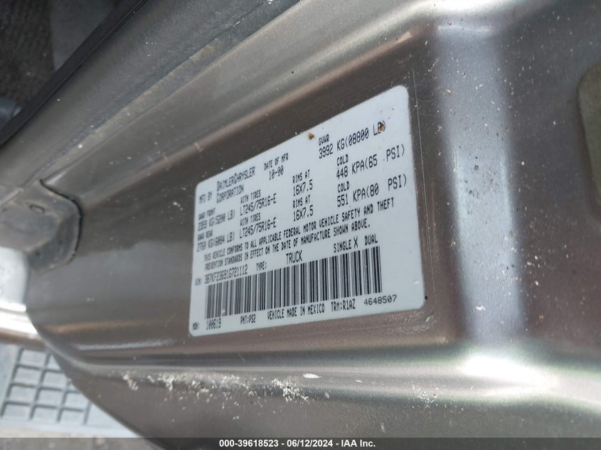 2001 Dodge Ram 2500 St VIN: 3B7KF23691G721112 Lot: 39618523