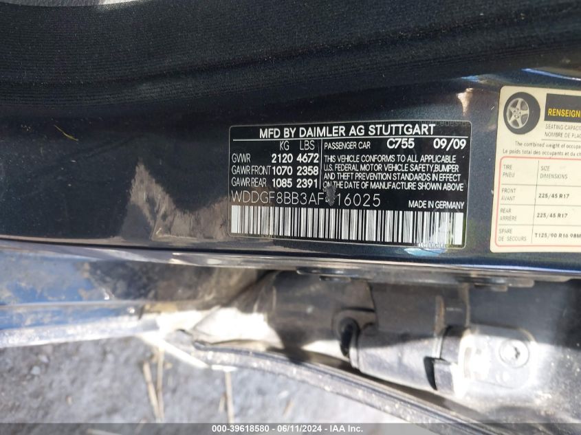 2010 Mercedes-Benz C 300 Luxury 4Matic/Sport 4Matic VIN: WDDGF8BB3AF416025 Lot: 39618580