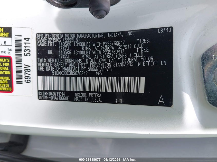 2011 Toyota Sienna Le V6 VIN: 5TDKK3DC3BS070312 Lot: 39618677