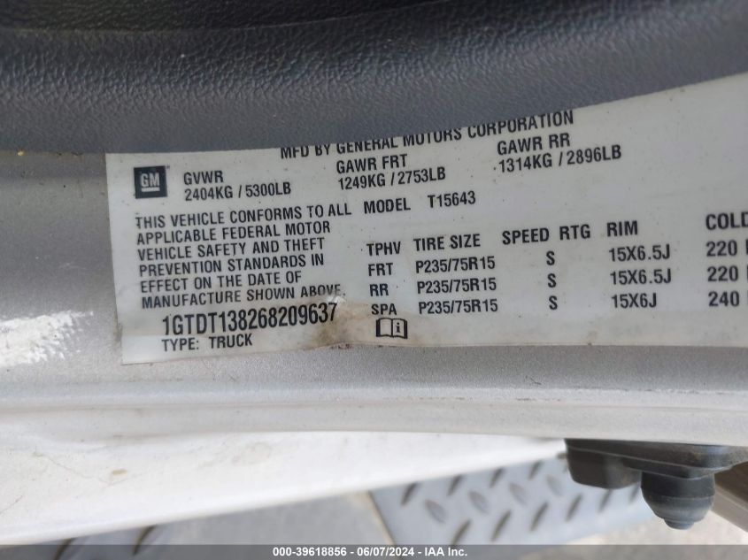 2006 GMC Canyon Sle1 VIN: 1GTDT138268209637 Lot: 39618856