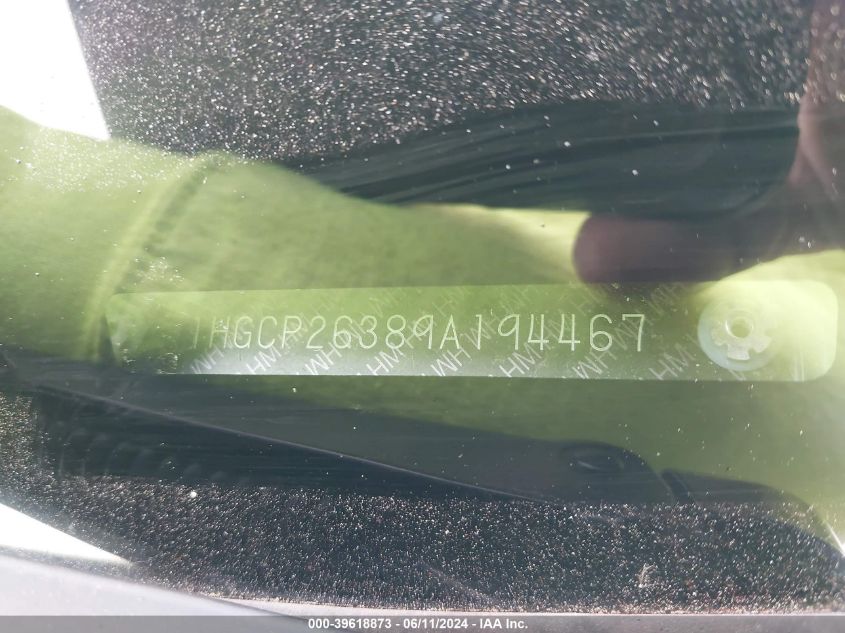 2009 Honda Accord Lx VIN: 1HGCP26389A194467 Lot: 39618873