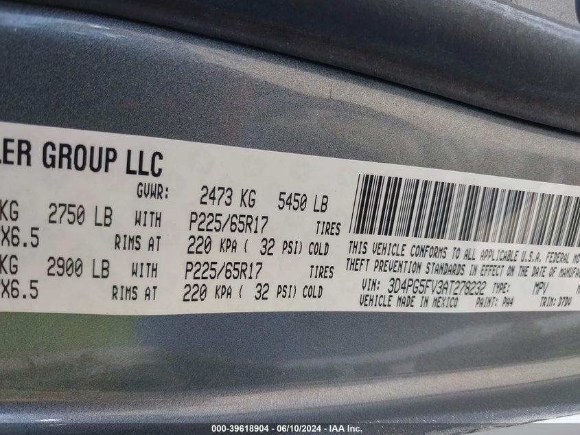 2010 Dodge Journey Sxt VIN: 3D4PG5FV3AT278232 Lot: 39618904