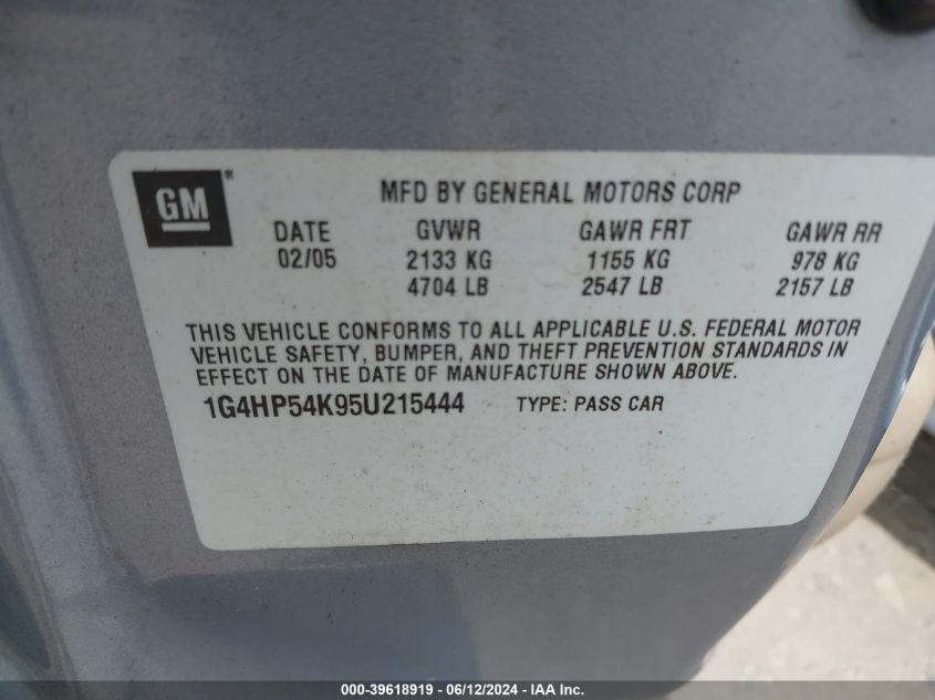 2005 Buick Lesabre Custom VIN: 1G4HP54K95U215444 Lot: 39618919