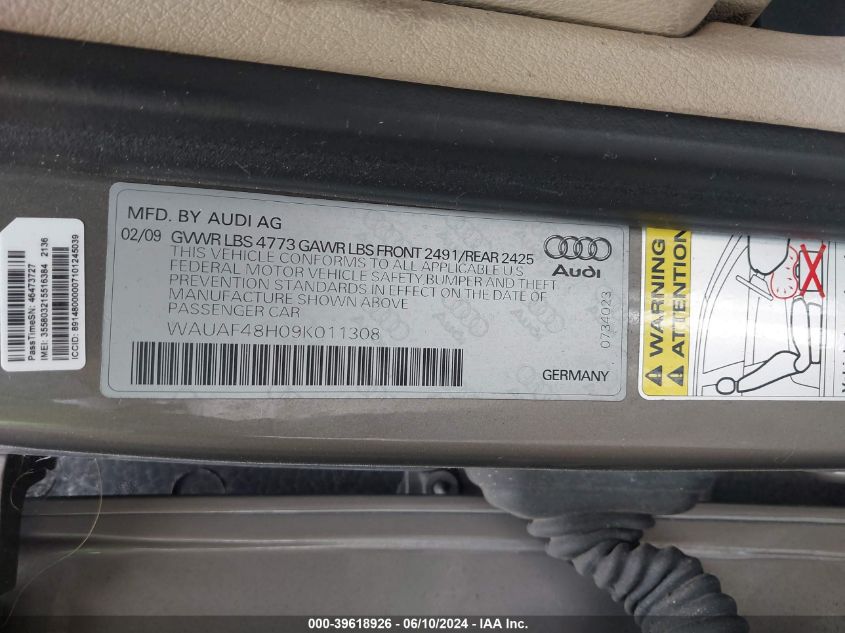 2009 Audi A4 2.0T Special Edition VIN: WAUAF48H09K011308 Lot: 39618926