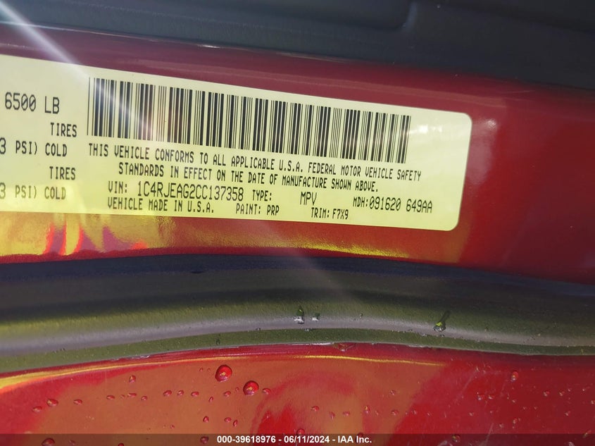 2012 Jeep Grand Cherokee Laredo VIN: 1C4RJEAG2CC137358 Lot: 39618976